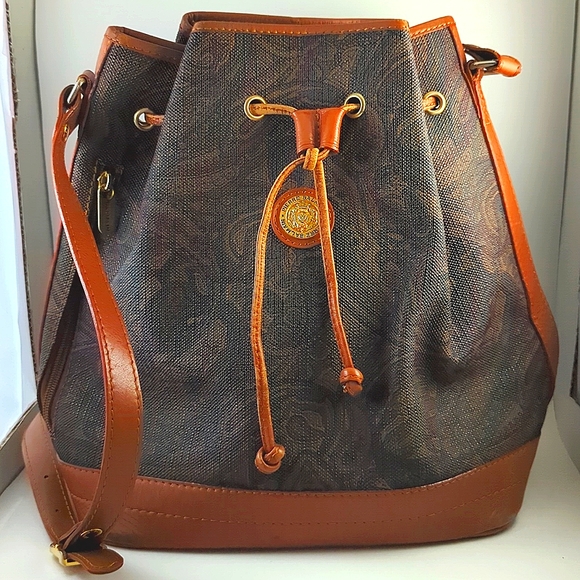 BALMAIN 90's Brown and Paisley Drawstring Bucket Bag - Picture 1 of 10